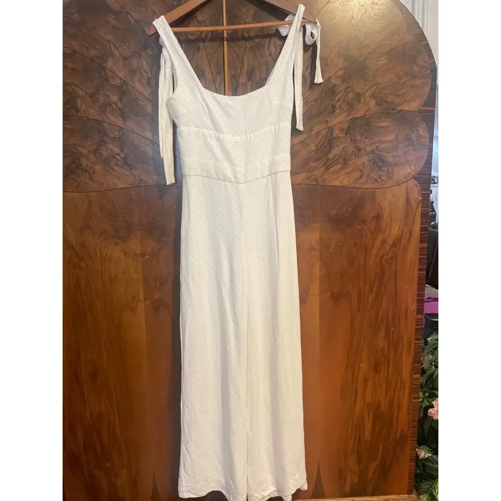 ALEXIS Lincoln Bow Jumpsuit Polka Dot Print Tie Shoulders White Size XS Wide Leg - Picture 3 of 5